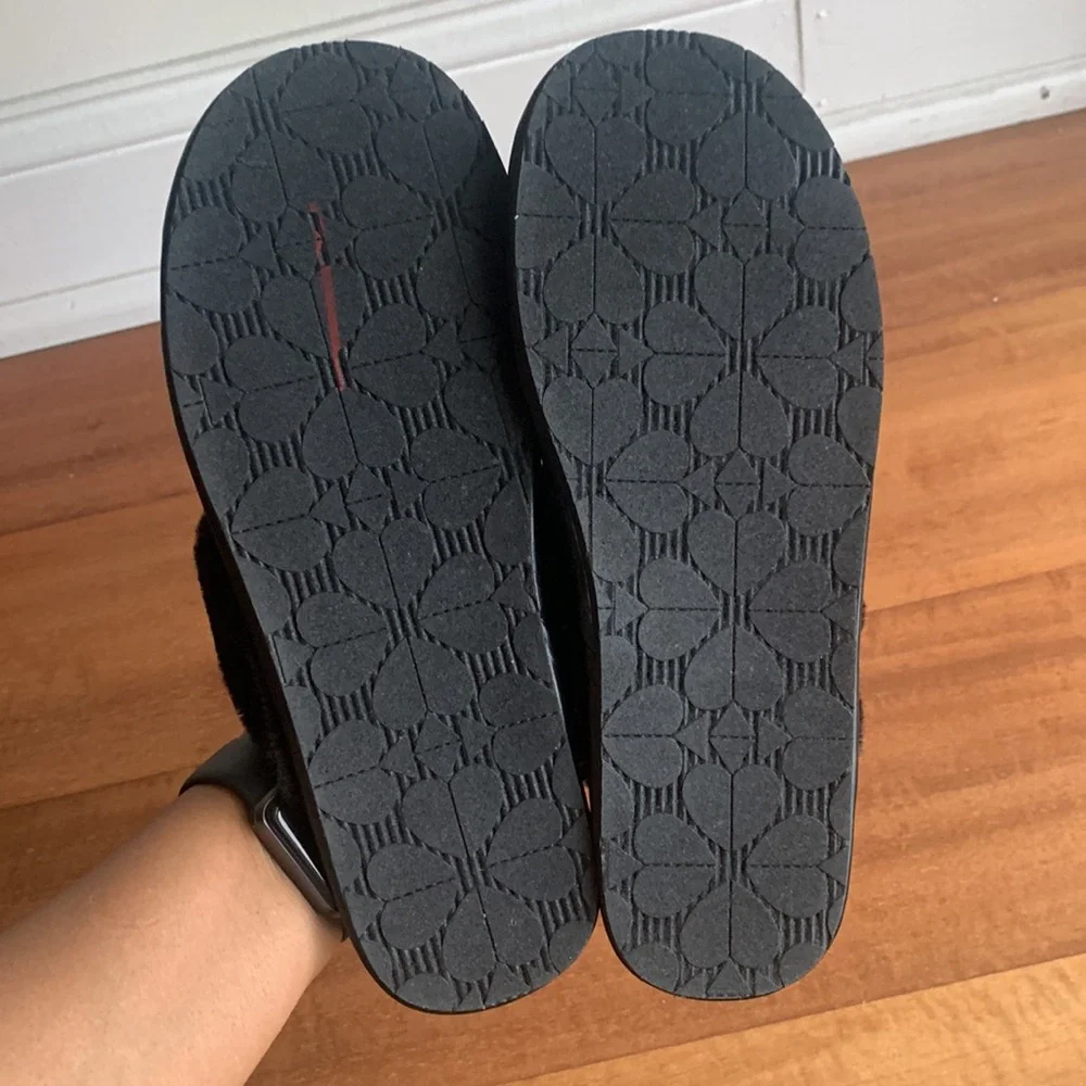 Kate Spade Lacey Textile Faux Fur Slippers Black 7B (US) 37.5 (EU)